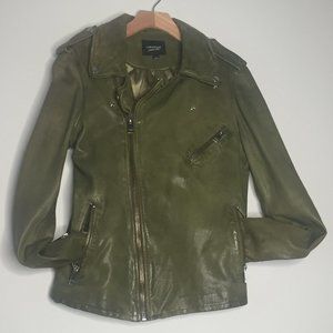 LAMARQUE Green Leather Motorcycle Jacket